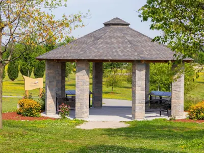 Stone gazebo in Healing Hearts Forest.