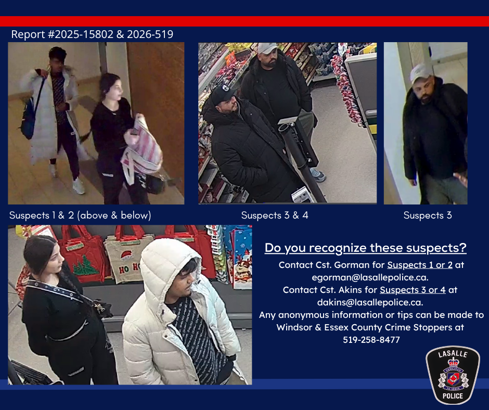 1 female and 3 male suspects with contact information