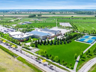 Aerial view of the Vollmer Complex grounds.