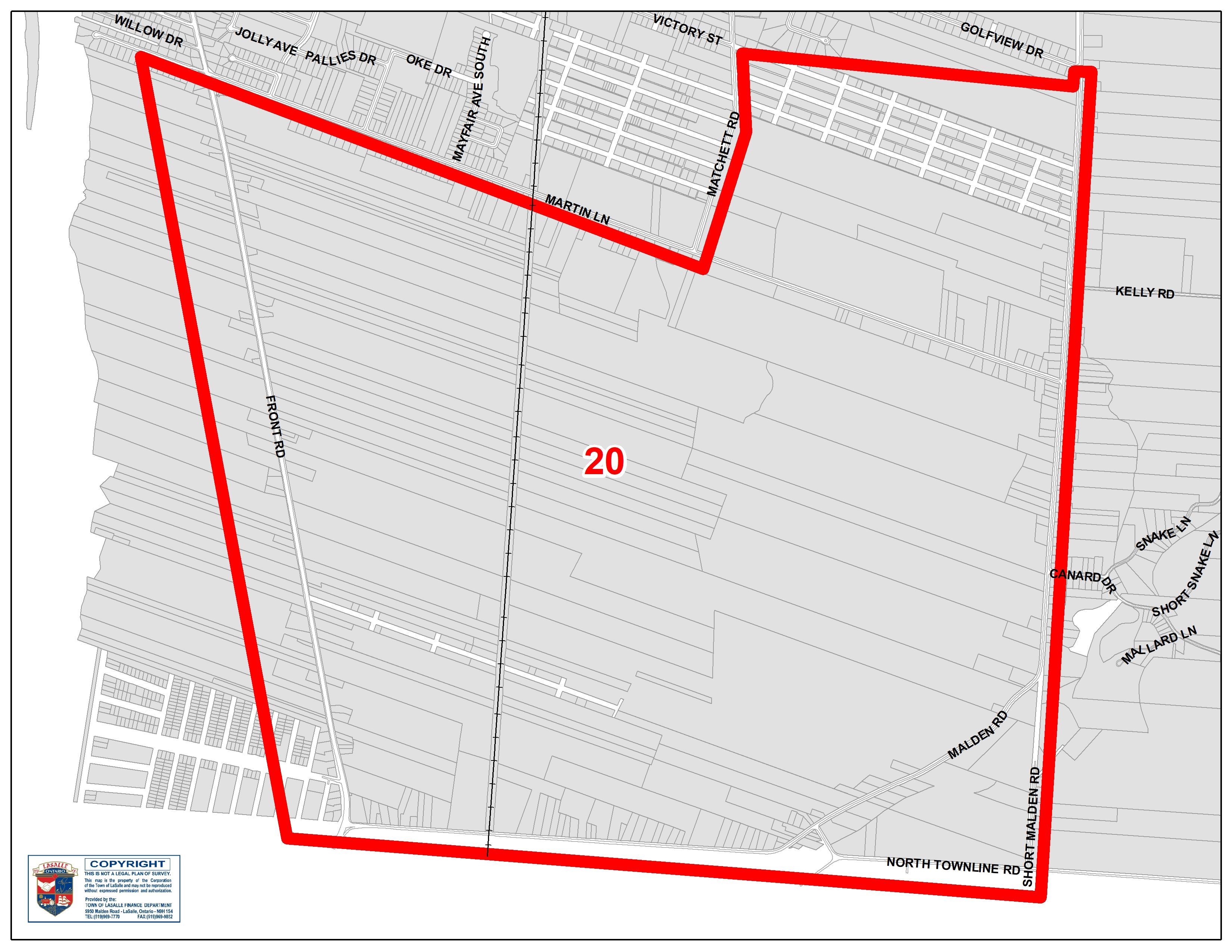 Map of Front Road to Short Malden Road, North Townline Road to Victory Street.