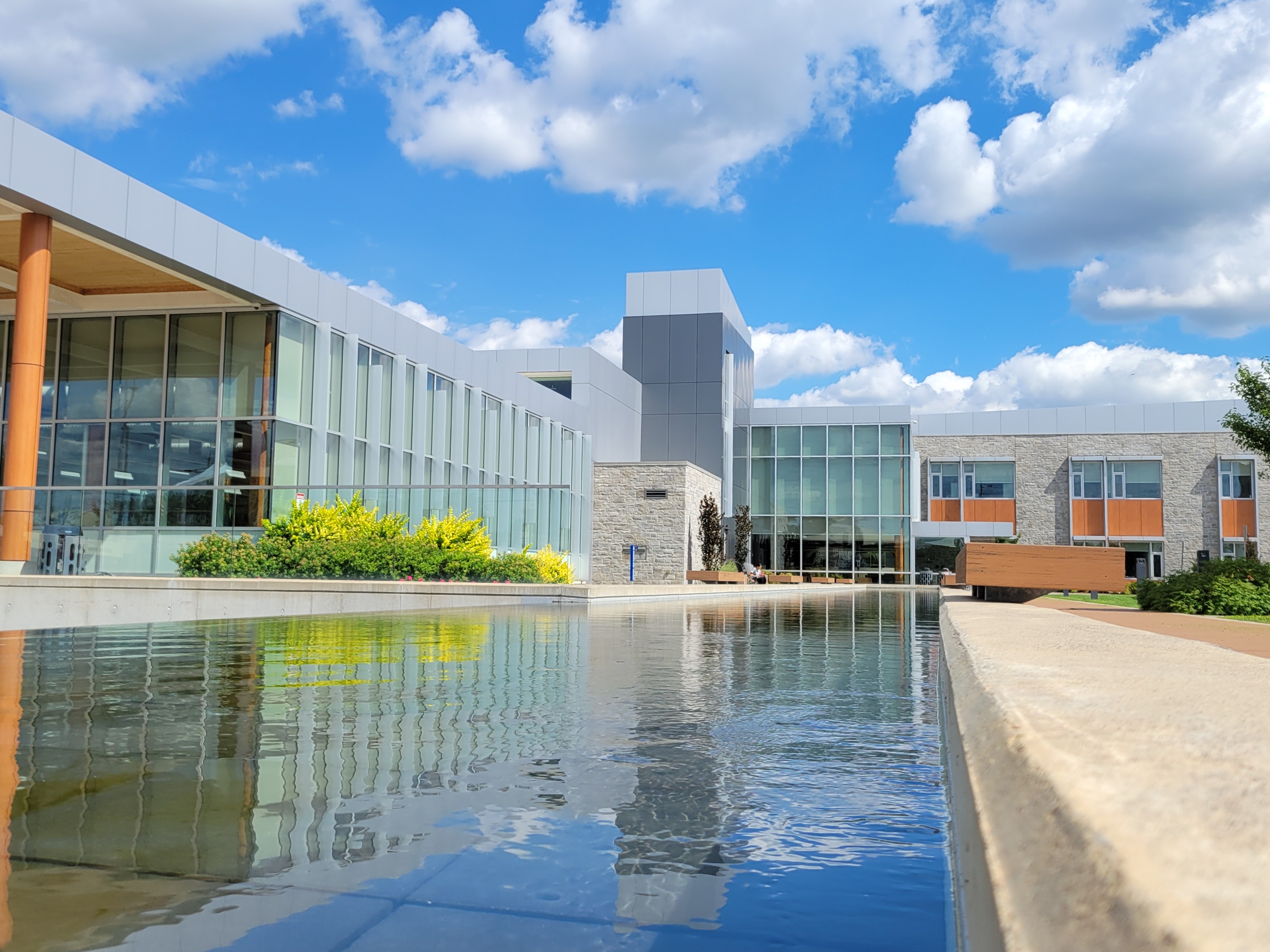 Front view of Town Hall water feature.